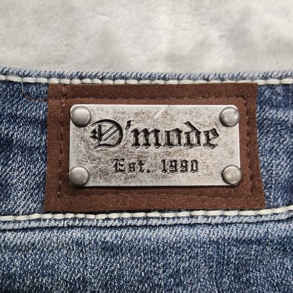 NEW D'mode Jeans Womens 11 Juniors Blue Mid Rise Straight Leg Flap Pockets Bling - Picture 6 of 16